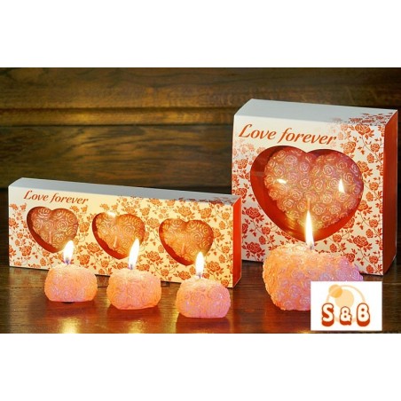 3 Bougies coeur "Love for ever" roses