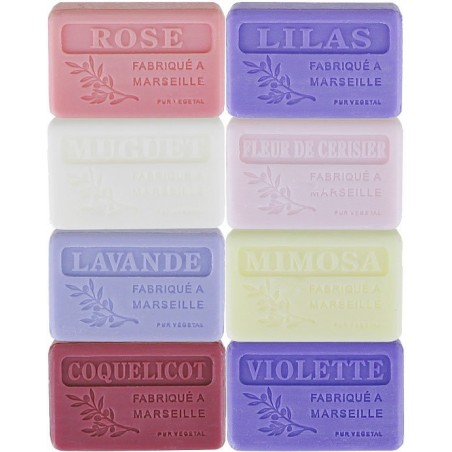 Parfums fleurs : 8 savons 125 gr, non filmés