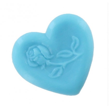 Savon sujet coeur turquoise avec une rose incrustée